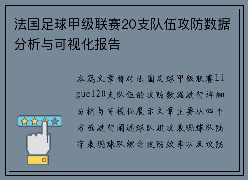 法国足球甲级联赛20支队伍攻防数据分析与可视化报告