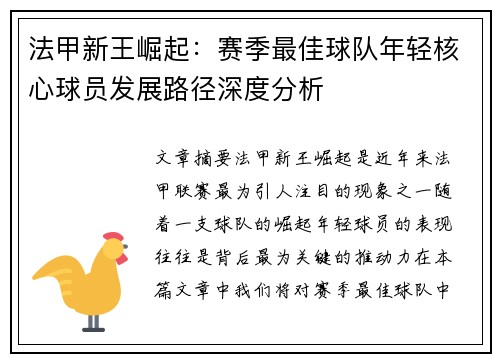 法甲新王崛起：赛季最佳球队年轻核心球员发展路径深度分析