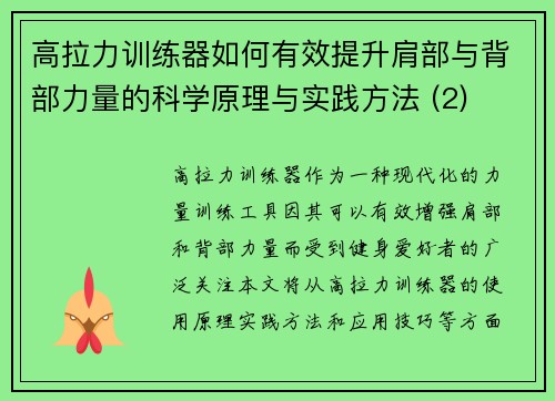 高拉力训练器如何有效提升肩部与背部力量的科学原理与实践方法 (2)