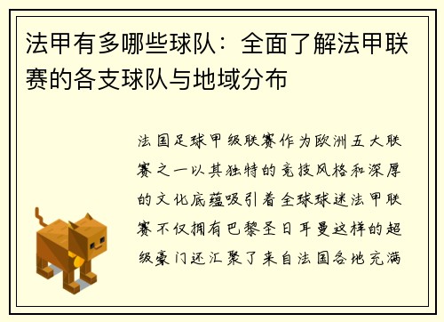 法甲有多哪些球队：全面了解法甲联赛的各支球队与地域分布