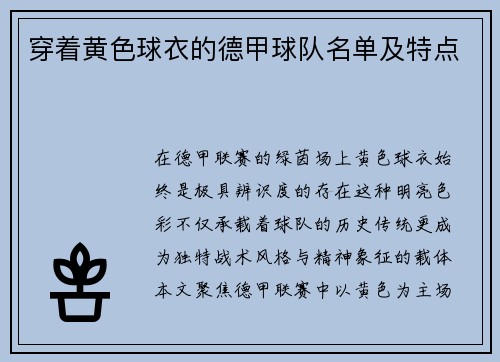 穿着黄色球衣的德甲球队名单及特点